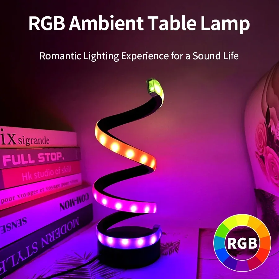 Led Desk Lamp Creative Reading Book Light USB Dimmable Night Light Spiral Snake Shape Button Switch White or RGB Optinal