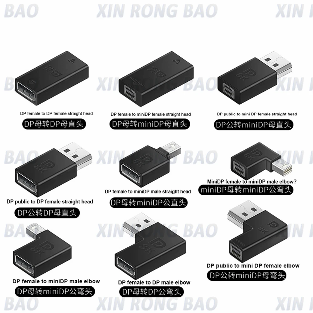 8K 60Hz DisplayPort dp cable adapter 1.4 Cable Adapter 90 Degree 4K 144Hz Display Port Male to Mini Displayport PC computer Female Converter