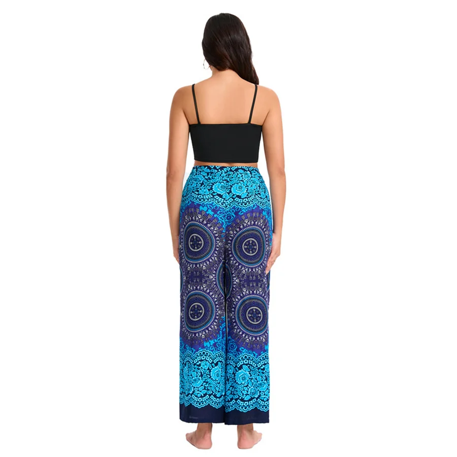 Women's Boho Palazzo Pants Wide Leg Yoga Wrap Tie Up Waistband Beach Cover Up Trousers Rayon Soft Breathable Loose Pants 3