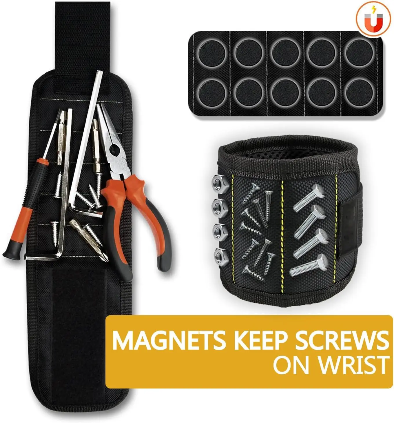 남성용 전문 자석 손목밴드, 강력한 자석 나사 홀더 손목밴드 (나사, 못, 드릴 비트용), 가정 수리, 목수용