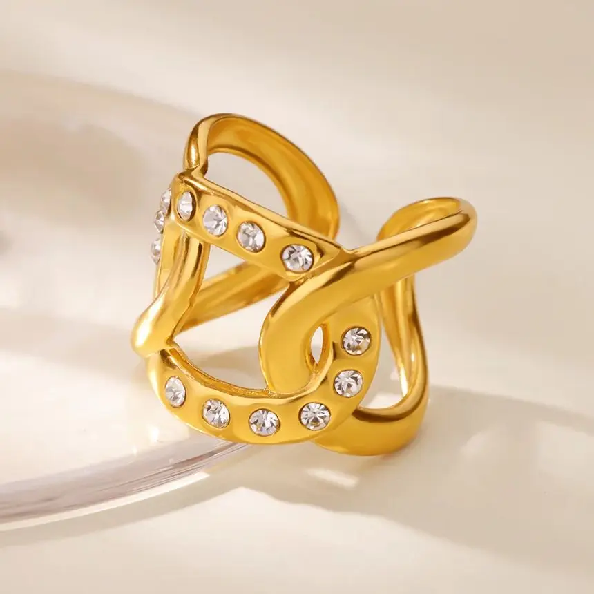 Zircon Geometric Lock Rings For Women Gold Color