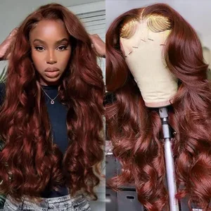 34 Inch Reddish Brown Body Wave Lace Front Wig 13x6 HD Lace Frontal Wig 13x4 Lace Front Human Hair Wigs Body Wave Closure Wig