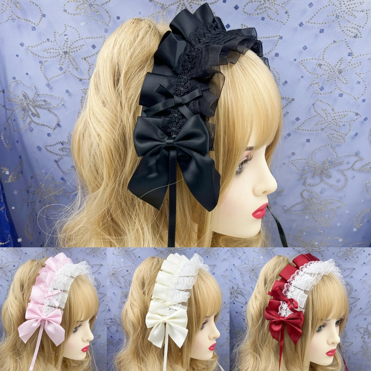 

2024 Lovely Sweet Hair Hoop Anime Maid Cosplay Headband Lolita Lace Flower Headwear Hair Accessory Hand Made Droppshing