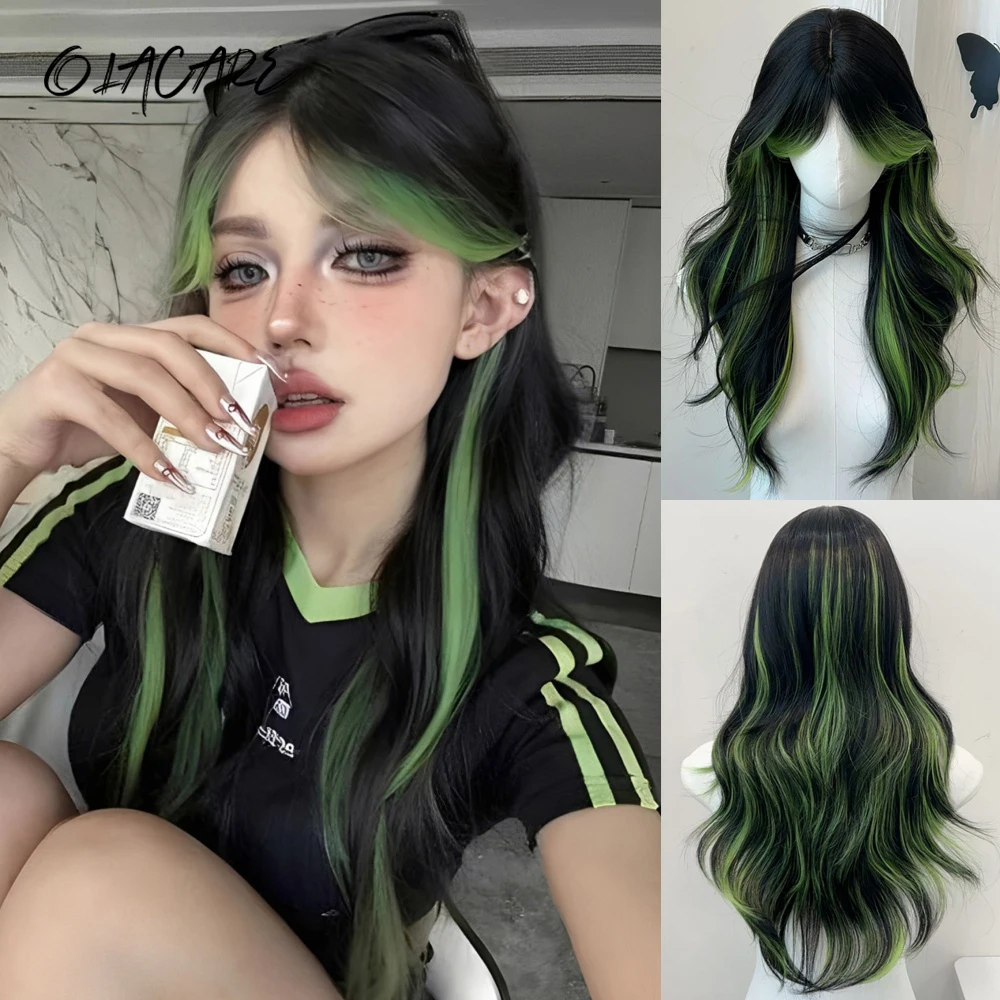 Black Green Synthetic Wig for Women Cosplay Party
