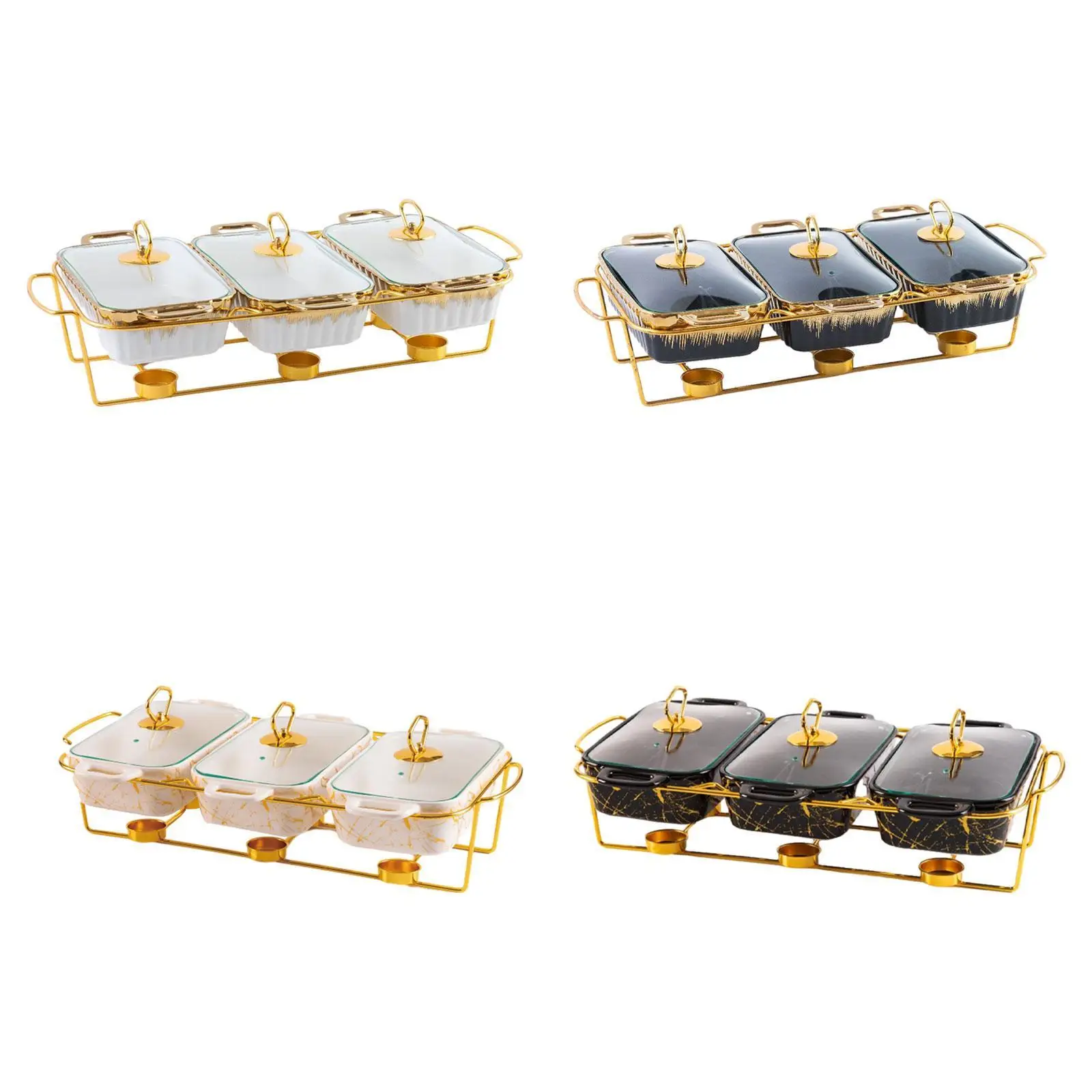 Chafing Dish with Glass Lid Premium Rectangular et Warmer Set Ceramic Casserole Dish for Banquet Holiday Event Party Wedding