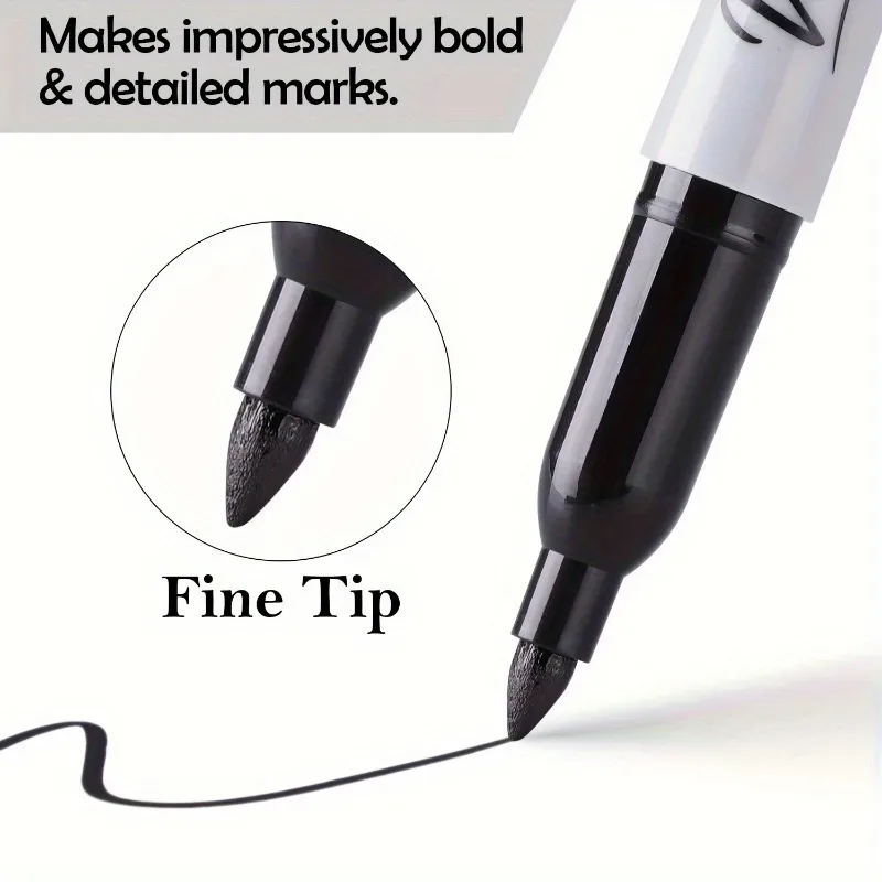 6-Pack of Fine Tip Black Permanent Markers, Waterproof, Smudge Proof, Fast Drying, Suitable for Office School Supplies - 4