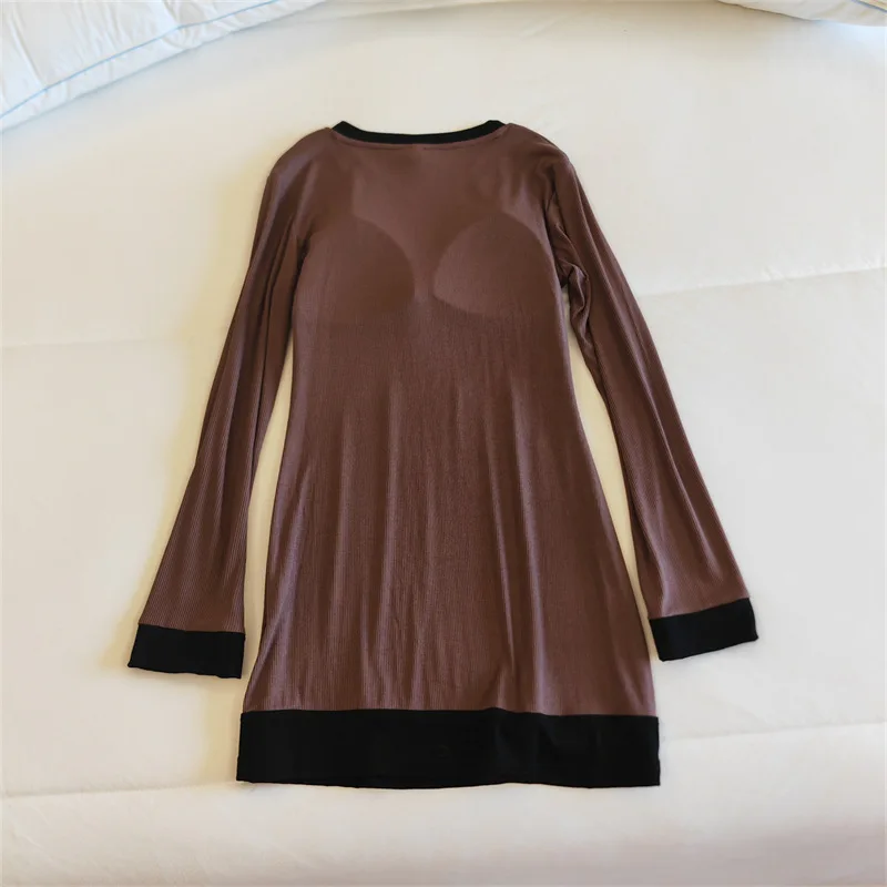 Mode Herbst Winter Nacht Kleid Frau Casual Brust Pad Langarm Nachthemden Modale Weiche Nachtwäsche Damen Nachtwäsche Hemd – Detail 10