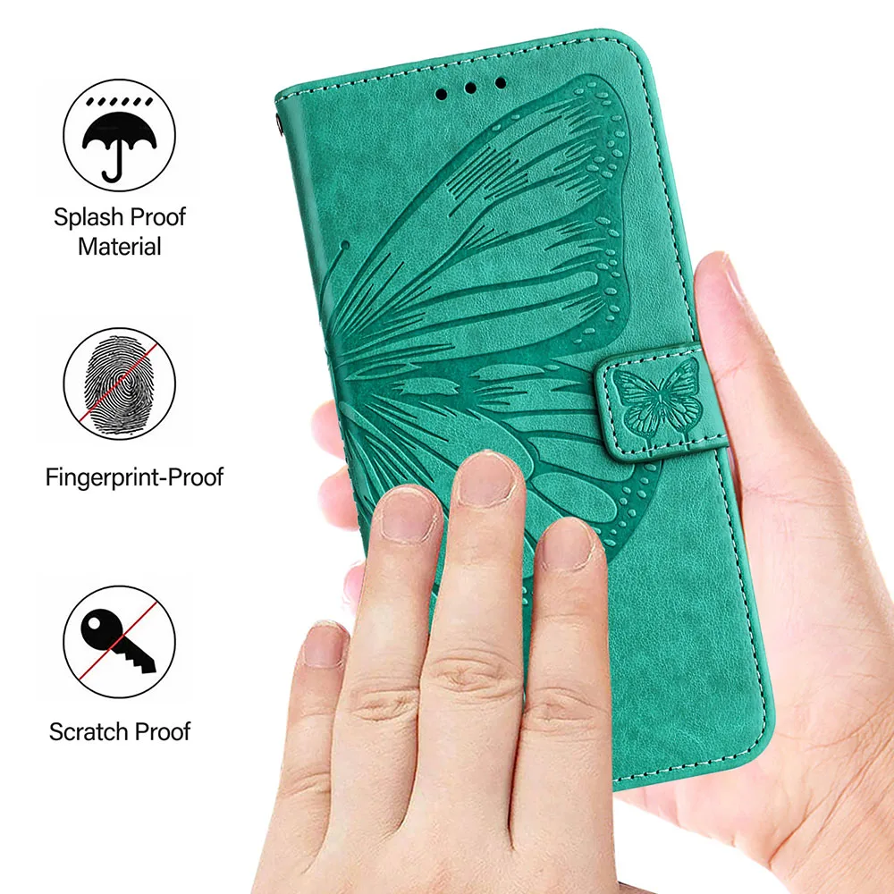 Butterfly Pattern Wallet Flip Case with Card Slots and Back Cover