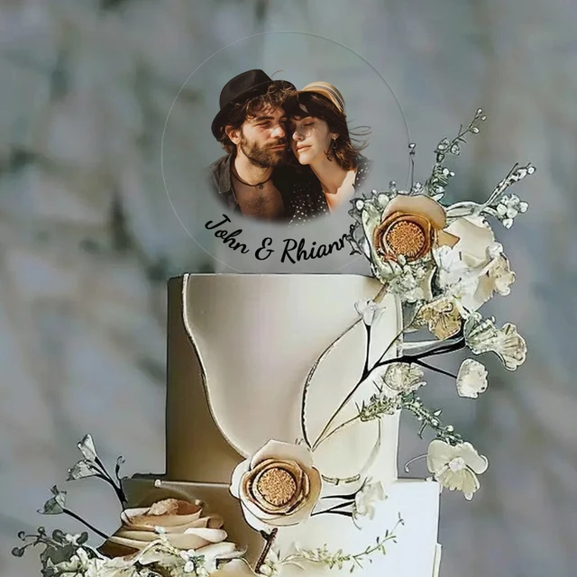 Custom Photo Wedding Cake Topper with Names