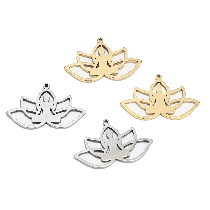 

10pcs Stainless Steel 19*31mm Charm Lotus Flower Pendants Accessories For DIY Jewelry Necklaces Bracelets Making Findings