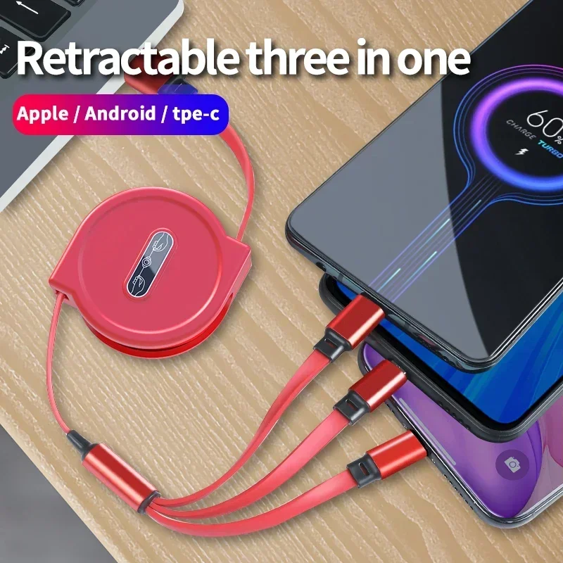 

3A 3 in 1 retractable usb cable for iPhone 11 12 pro max charging type c cable phone charger micro usb for xiaomi redmi note 10s