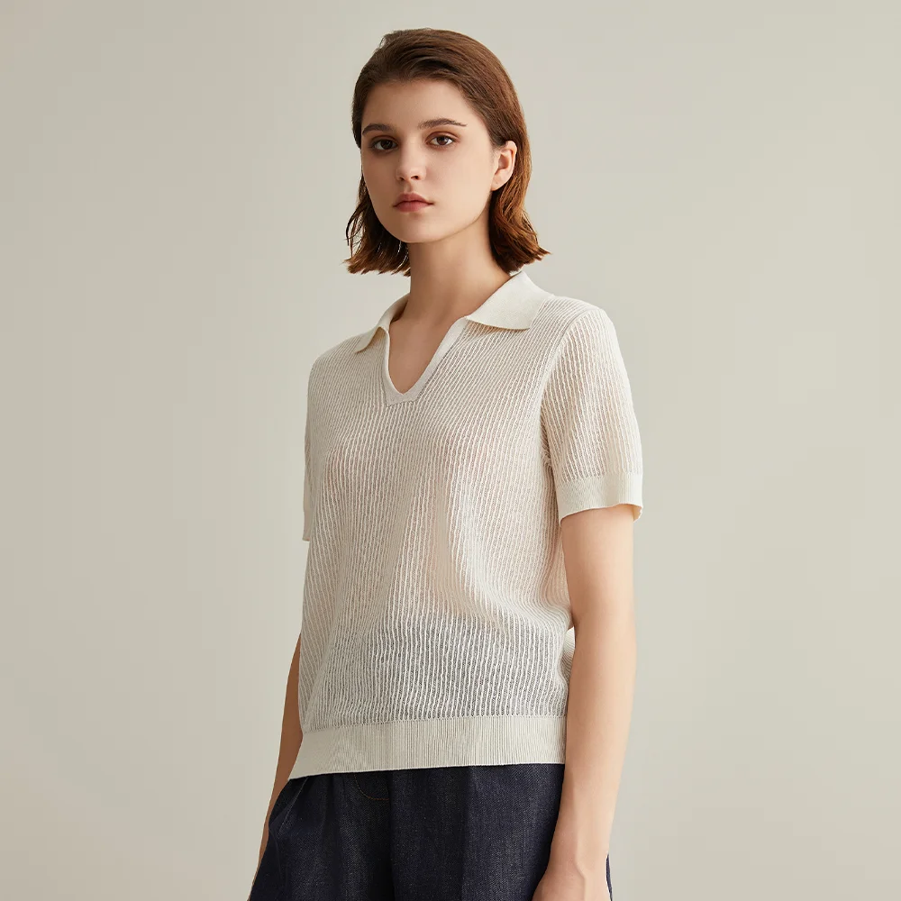 BC657 Luxury Brand Women's Clothing Fashion Ladies Knitted Pullover Linen Silk Polo Shirts Sweaters For Woman 5