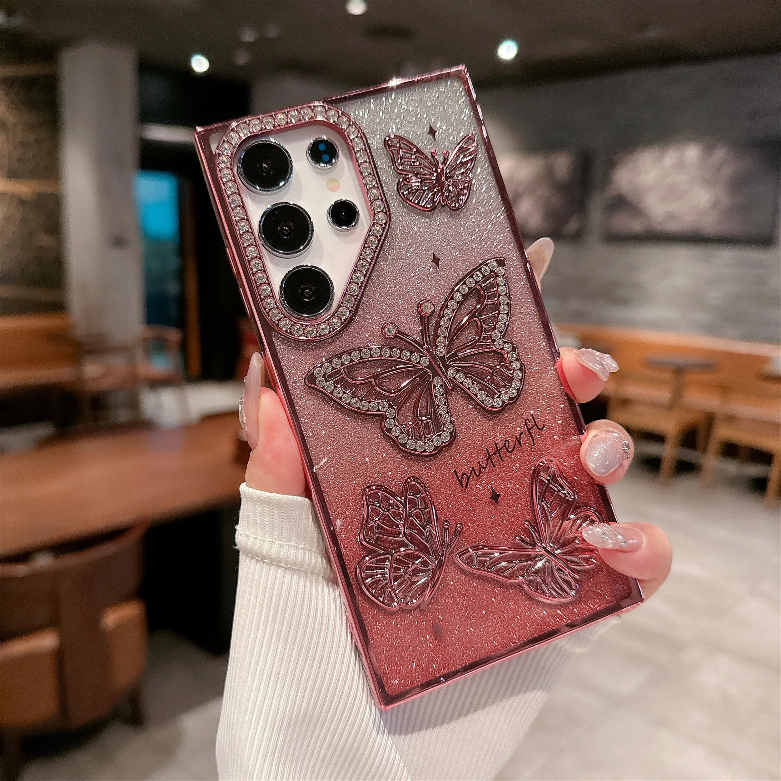 Luxury Bling Diamond Butterfly Phone Case - Shockproof Slim Glitter Cover