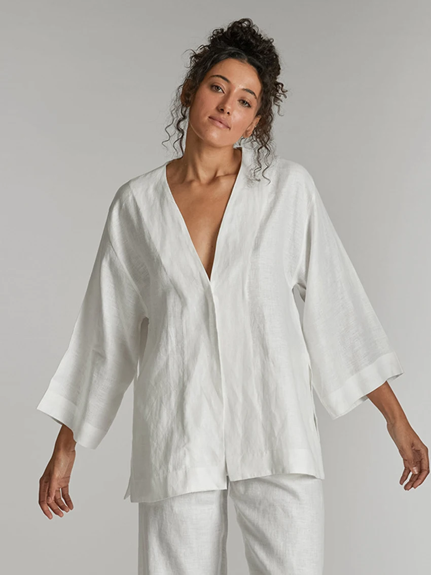 Marthaqiqi White Women Sleepwear Set Sexy V-Neck Nightwear Long Sleeve Nightgown Lace Up Pajama Pants Femme Nightie 2 Piece Suit