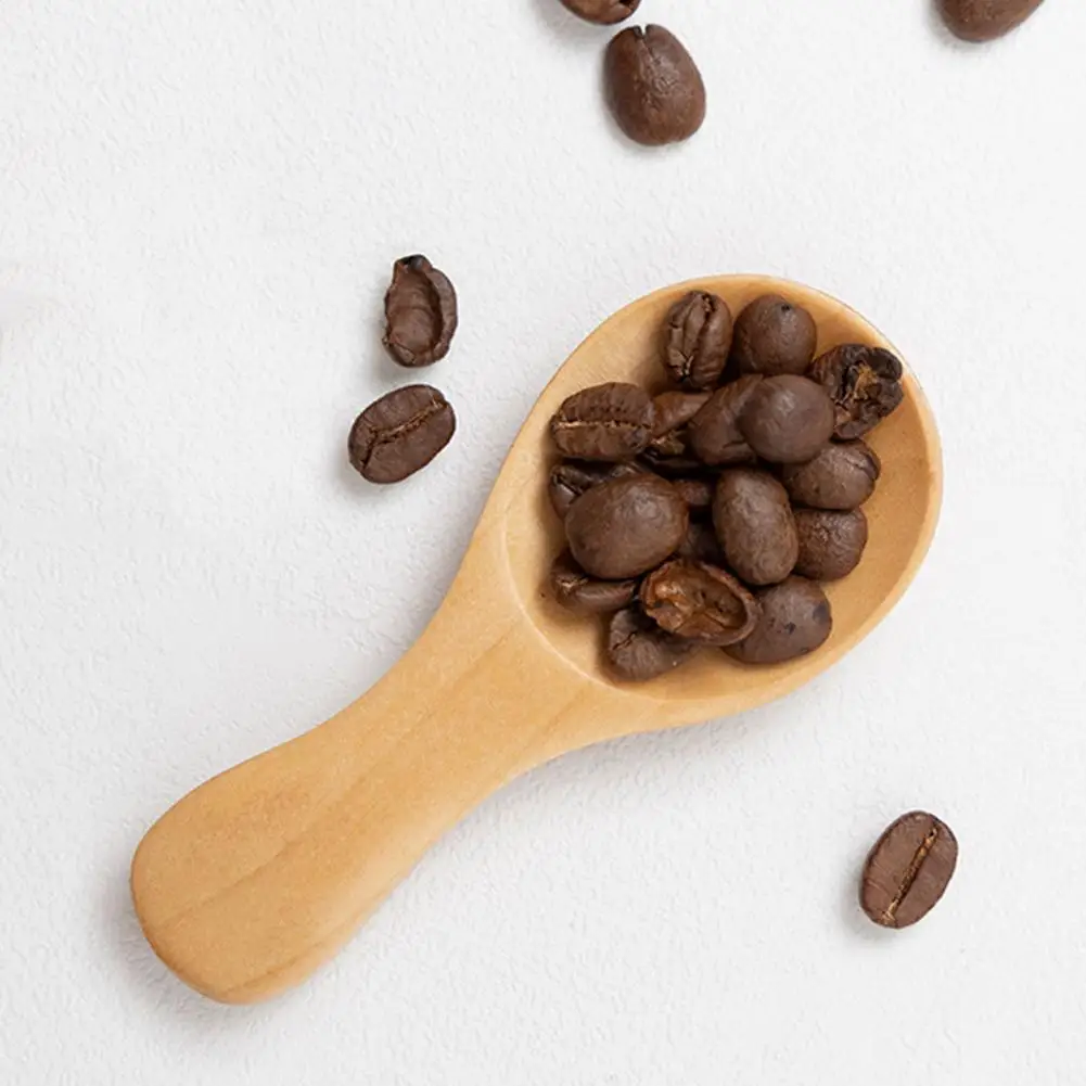Handle Mini Natural Wooden Spoon Scoop Tea Honey Coffee Condiment Salt Seasoning Sugar Spoon Ice Cream Roung Scoop