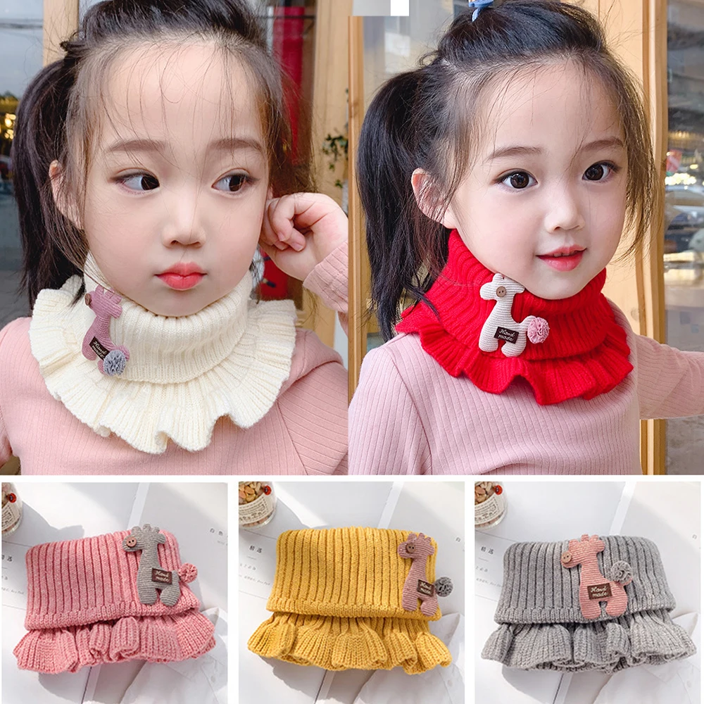 

Baby Girls Knitted Scarf Cartoon Wooden Ears Fake Collar Scarf Winter Warm Neck Scarves Kids Elastic Detachable Turtleneck