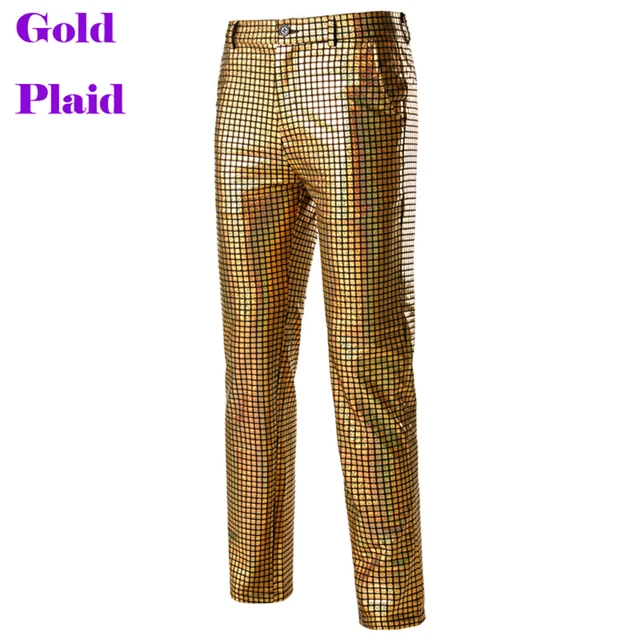 Mens Dancer Stage Pants Gold Silver Rainbow Plaid Sequin Trousers Men Disco  Festival Christmas Party Prom Pantalones Hombre 3XL