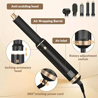 Ensemble de sèche-cheveux 5-en-1, puissance de 1000W, équipé d'un diffuseur, d'un fer à boucler automatique, d'un lisseur et d'outils de coiffage, adapté à une utilisation dans la salle de bain. Le produit comprend, entre autres accessoires, une brosse chauffante amovible, un fer à boucler à air, un accessoire de bouclage à air et des outils de coiffage. C'est un outil de coiffure multifonctionnel et un excellent choix de cadeau pour la Saint-Valentin. 7