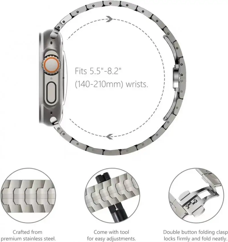 애플 워치용 럭셔리 티타늄 컬러 스트랩, 울트라 2 밴드, 49mm, 45mm, 44mm, 42mm, 금속 스테인리스 스틸 팔찌, 아이워치 9, 8, 7, 6, 5 SE