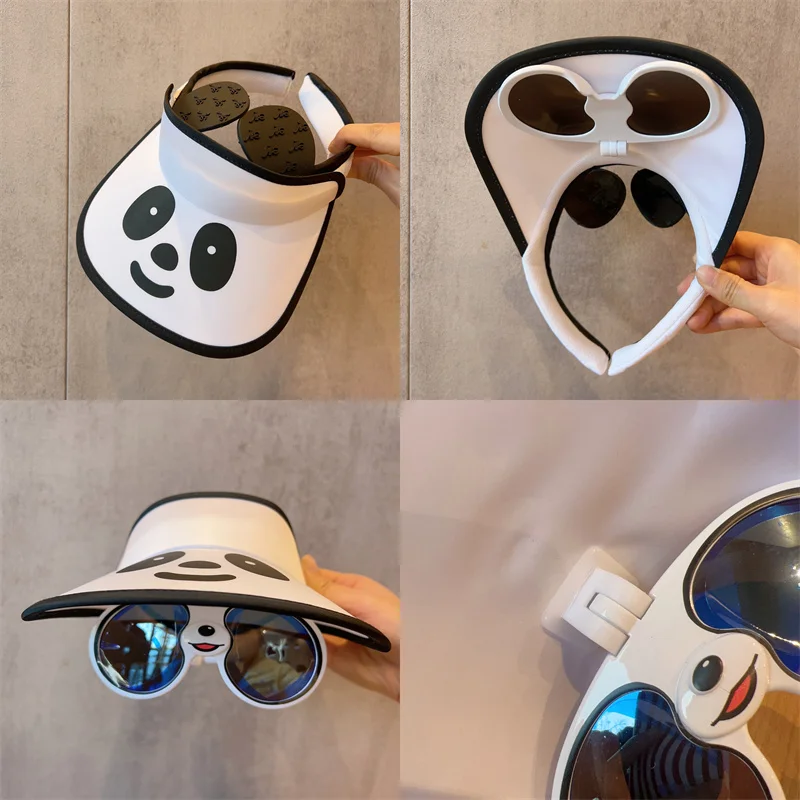 Children's Sun Visor Summer Boy's Panda Glasses Empty Top Hat Girl's Outdoor Outing Sun Hat Baby Sunscreen Hat Children's Hat