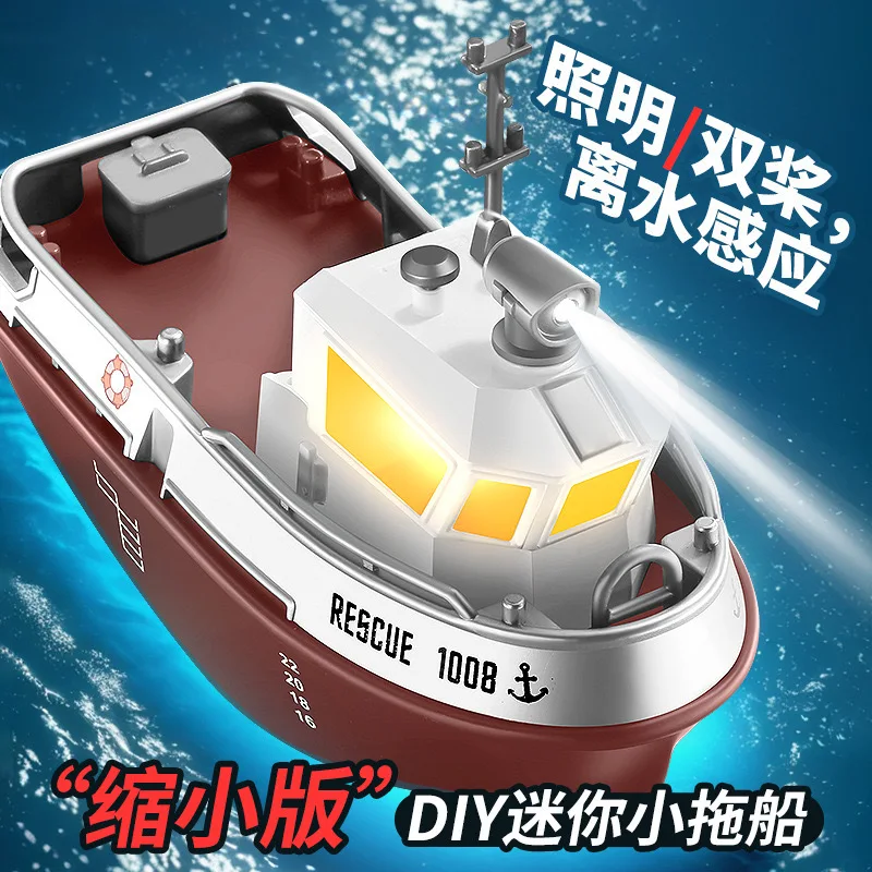 Bateau RC télécommandé haute vitesse avec télécommande 2.4GHz, hélice visible, idéal pour vitesse élevée.