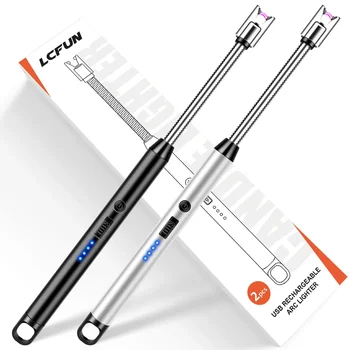 2 Pack Candle Arc Windproof Touch Lighter, USB Rechargeable Lighter with LED Battery Display, Gas Stove Long Lighters 1