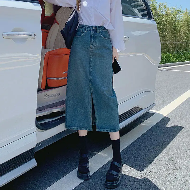 Streetwear Long Denim Skirt Women Spring Summer Autumn