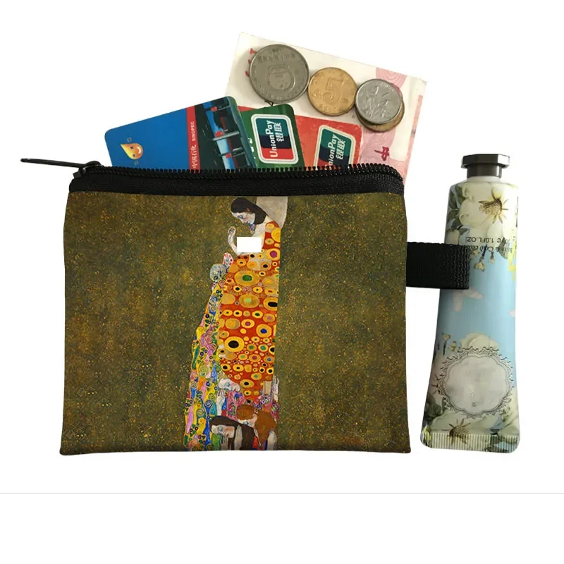 Vintage Painting Kiss / Water Lily Mini Wallet Monet / Gustav Klimt Coin Purse Women Girls Cash Wallet Money Zero Bag Mini Pouch