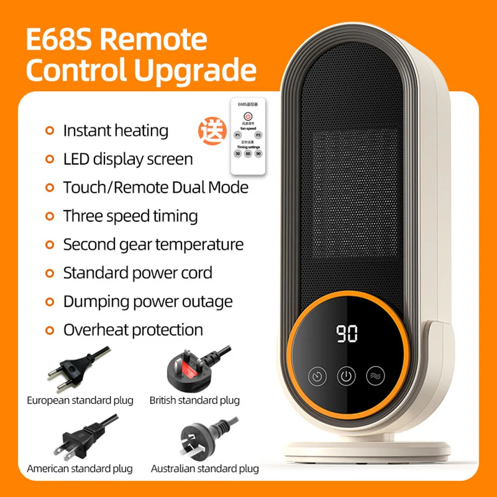 1200W Heating Fans PTC Ceramic Heater for Room LCD Touch Screen Display Fast Space Heating Electric Heater with Remote Control