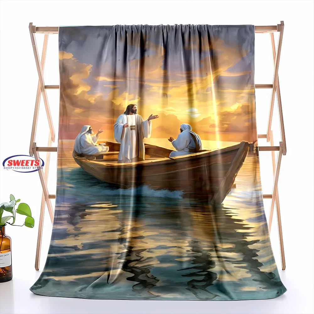 God Loves The World Jesus Christian God Flannel Art Blanket, Sofa Bed Cover Four Season Soft Fluffy Quilt Blanket Flannel Throw 2