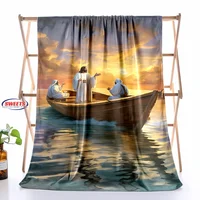 God Loves The World Jesus Christian God Flannel Art Blanket, Sofa Bed Cover Four Season Soft Fluffy Quilt Blanket Flannel Throw 2