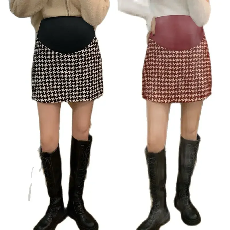Pregnant Women Autumn Clothes Belly Skirts Vintage Maternity Empired Woolen Skirt Zebra Stripes Striped Pregnancy A-Line Skirts
