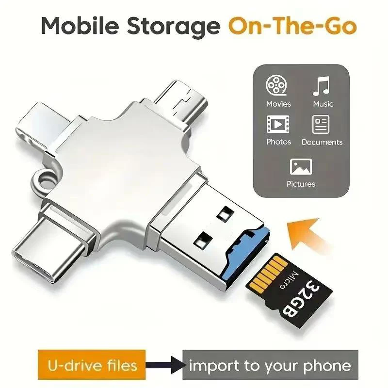 4IN1 Memory Card Reader Type-C OTG Adapter for iPhone Laptop PC USB A Micro SD Card Reader Samsung Huawei Xiaomi LG