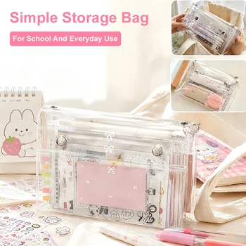 1/2/3PCS Borsa portaoggetti in PVC trasparente con tasche multiple, graziosa custodia trasparente per cancelleria, custodia impermeabile per penne, per materiale scolastico