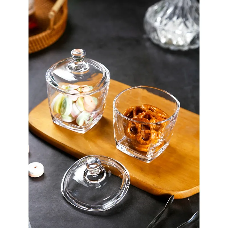

260ml Storage Jar Household with Lid Jewelry Swab Box Kitchen Container New Glass Candy Jar Clear Nuts Sugar Cube Fruit Dessert