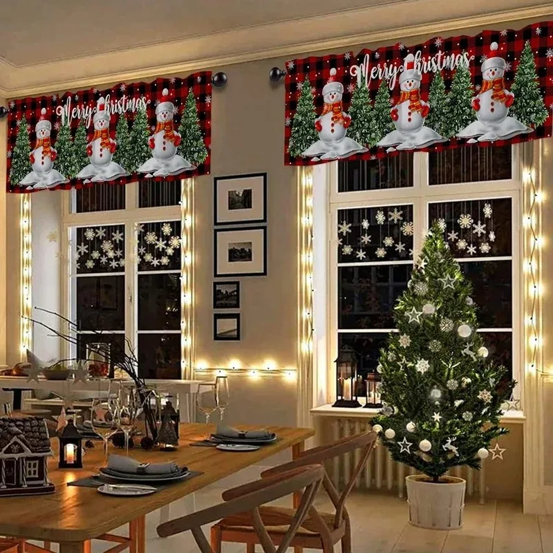 Christmas Decoration Buffalo Plaid Short Curtain Farmhouse Plaid Kitchen Small Curtain, Bufaro Plaid Half-Window Cafe Curtain 3