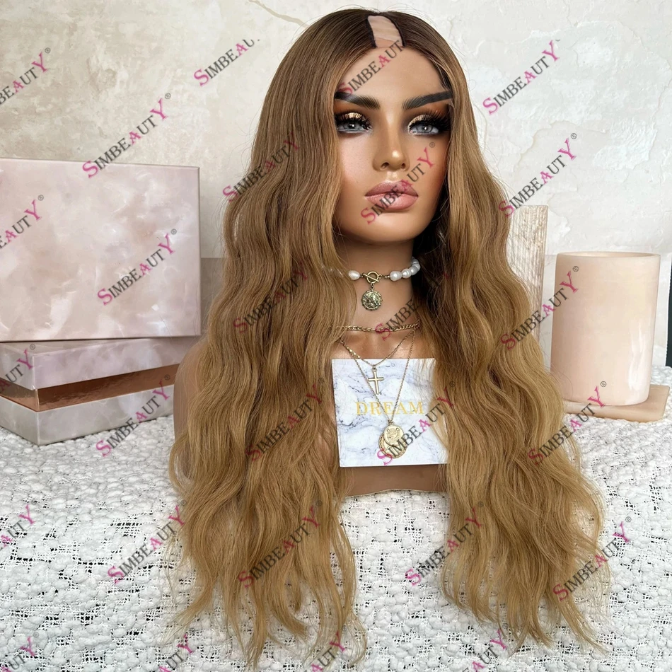 

Cheap Machine Made Loose Wave Ombre Brown Blonde 100% Human Hair Glueless U Part Wig Easy Install Remy Indian Blonde Hair Wig