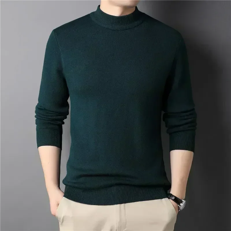 Wool 2024 Brand New Men's Cashmere Sweater Half Turtleneck Men Sweaters Knit Pullovers for Male Youth Slim Knitwear Man Sweater 4