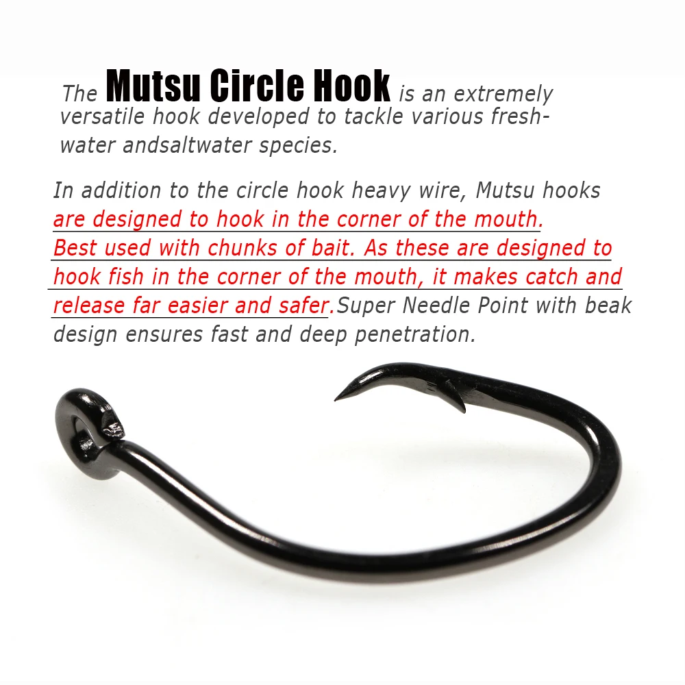 Description Picture 6 of itemWifreo Heavy Wire Weight Mutsu Circle Hook Fishhook Saltwater Fishing Big Game Hooks for Grouper Tuna Shark Boat Reef Fishing