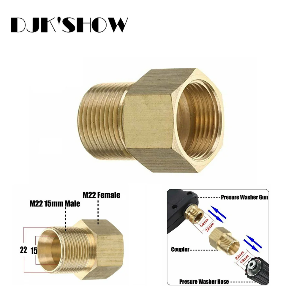 Pressure Washer Gun Copper Brass M22 15mm Male Thread To M22 14mm Female Hose Adapter pressure washer gun