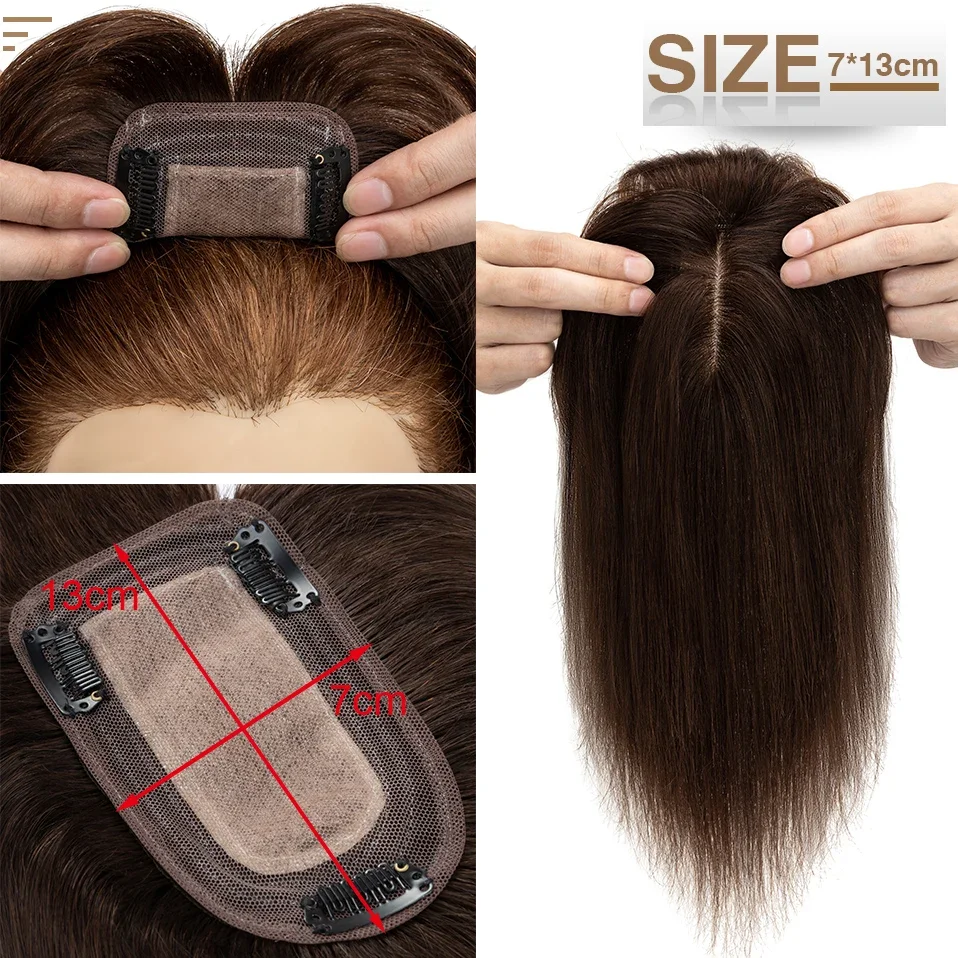 S-noilite 7x13cm Hair Toppers Human Hair Silk Base Hair Cilp  display picture 1
