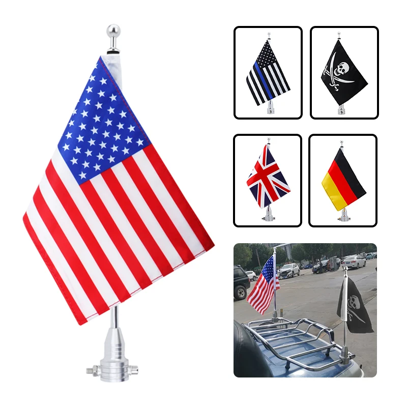 

5 Style Motorcycle America Skull Flags For Harley Sportster XL883 1200 Touring Road King Rear Side Mount Luggage Flag W/Pole
