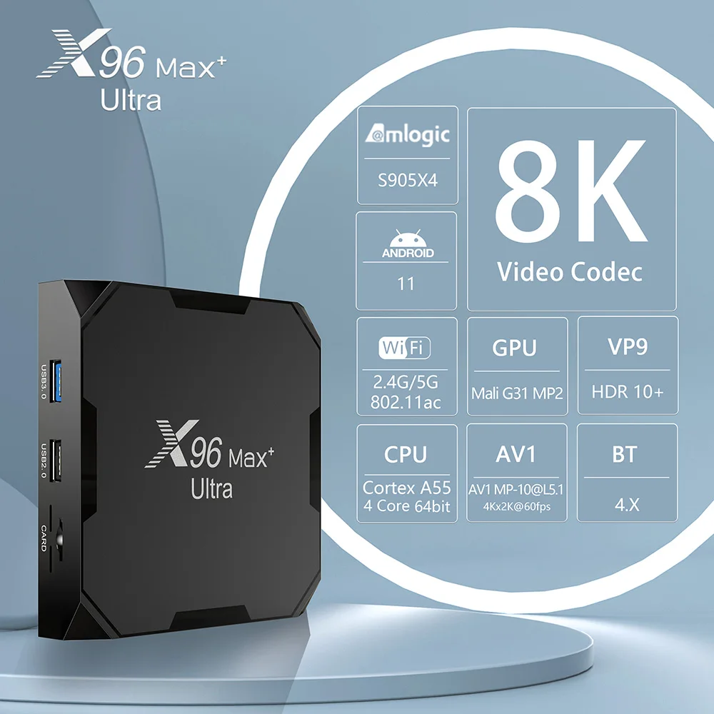 X96Max Plus Ultra TV Box Android 11 Amlogic S905X4 4G 64GB Support 8K video  Wifi BT  Media Player 4GB 32GB Set top box