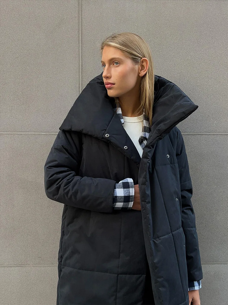 Winter Female Parkas Outwear Loose Lace-Up High Waist Long Sleeve Pocket Lapel Bandage Coat For Women Solid Parkas