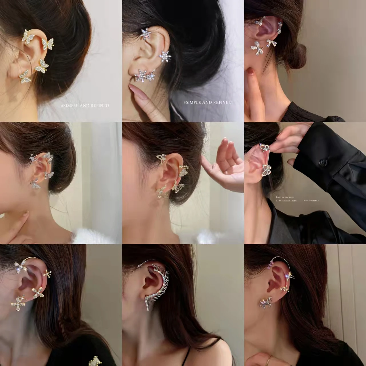 Ear Cuff Clip Earring Zircon Butterfly Tassel No Pierced Rhinestone Clip On Earrings For Women Jewelry