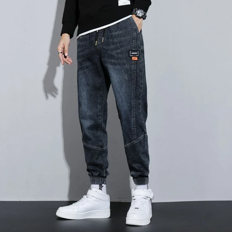 Pantalones vaqueros negros para hombre, talla grande, elásticos, de color azul claro, para hombre, pantalones de gran tamaño, estilo grunge, Y2k, estilo Harajuku, nuevos en mezclilla