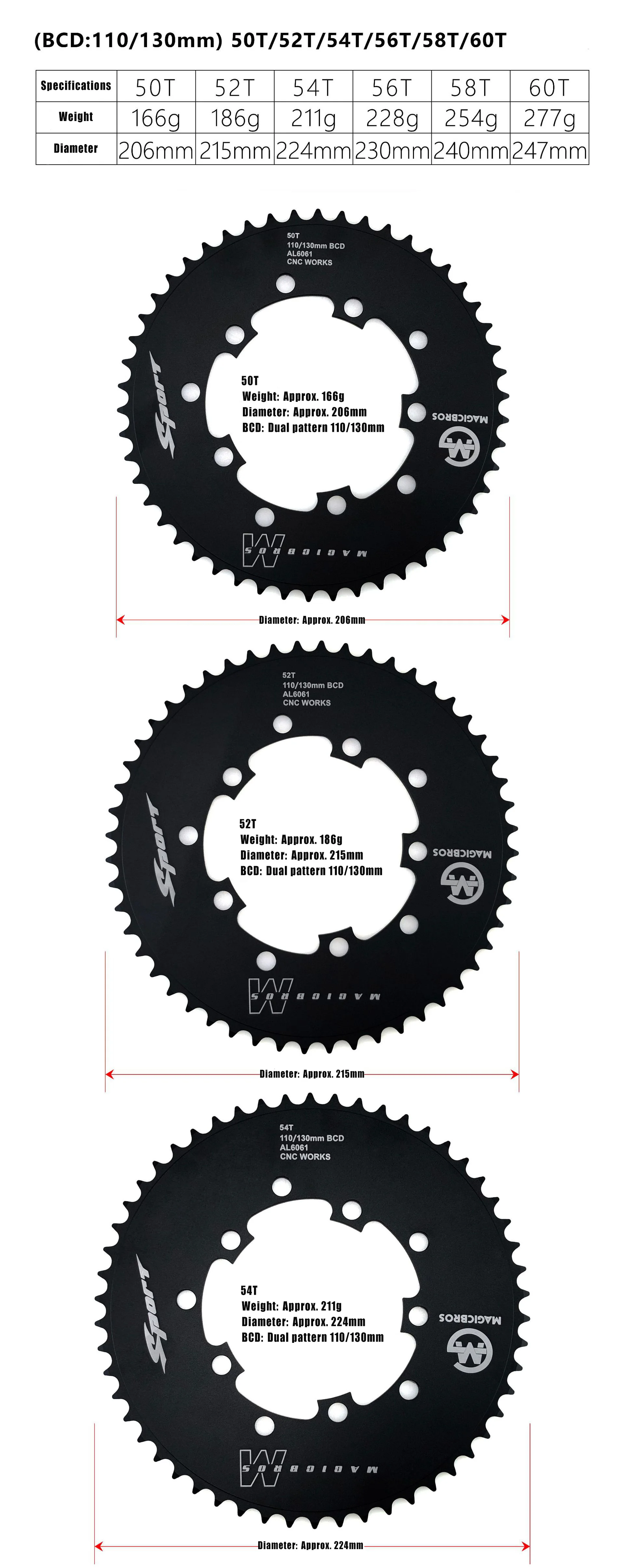 MAGICBROS Kettenblatt für Fixed Gear Single Speed, Dual BCD 110/130 mm, rundes Kettenblatt aus Aluminiumlegierung, nur für 1/8-Zoll-Kette – Detail 5