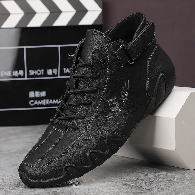 Ankle Leather Boots Men Fashion High Top Casual Shoes Handmade Botines Hombre Botte Homme Plus Big Size 48 49 50