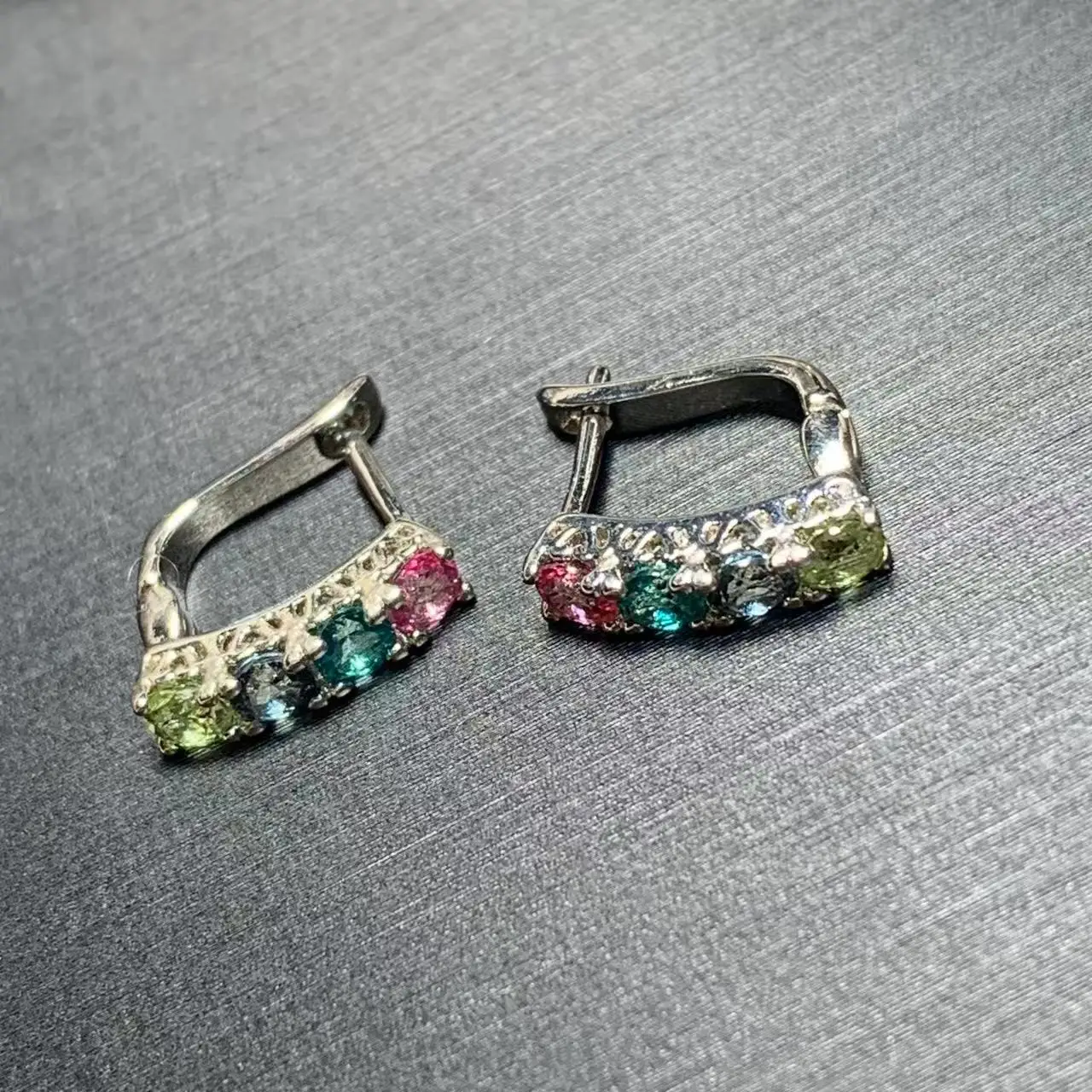Authentic Natural COLORFUL TOPAZ HOOP Earrings for women Jewelry Gift Prevent allergy gem jewelry Genuine Stone GIFT
