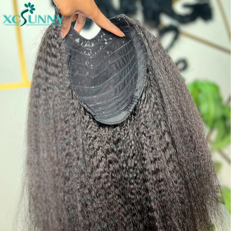 Kinky Straight V Part Natural Color Remy Human Hair Wigs No Leave Out Machine Made Upgrade Glueless Hair Wigs 2